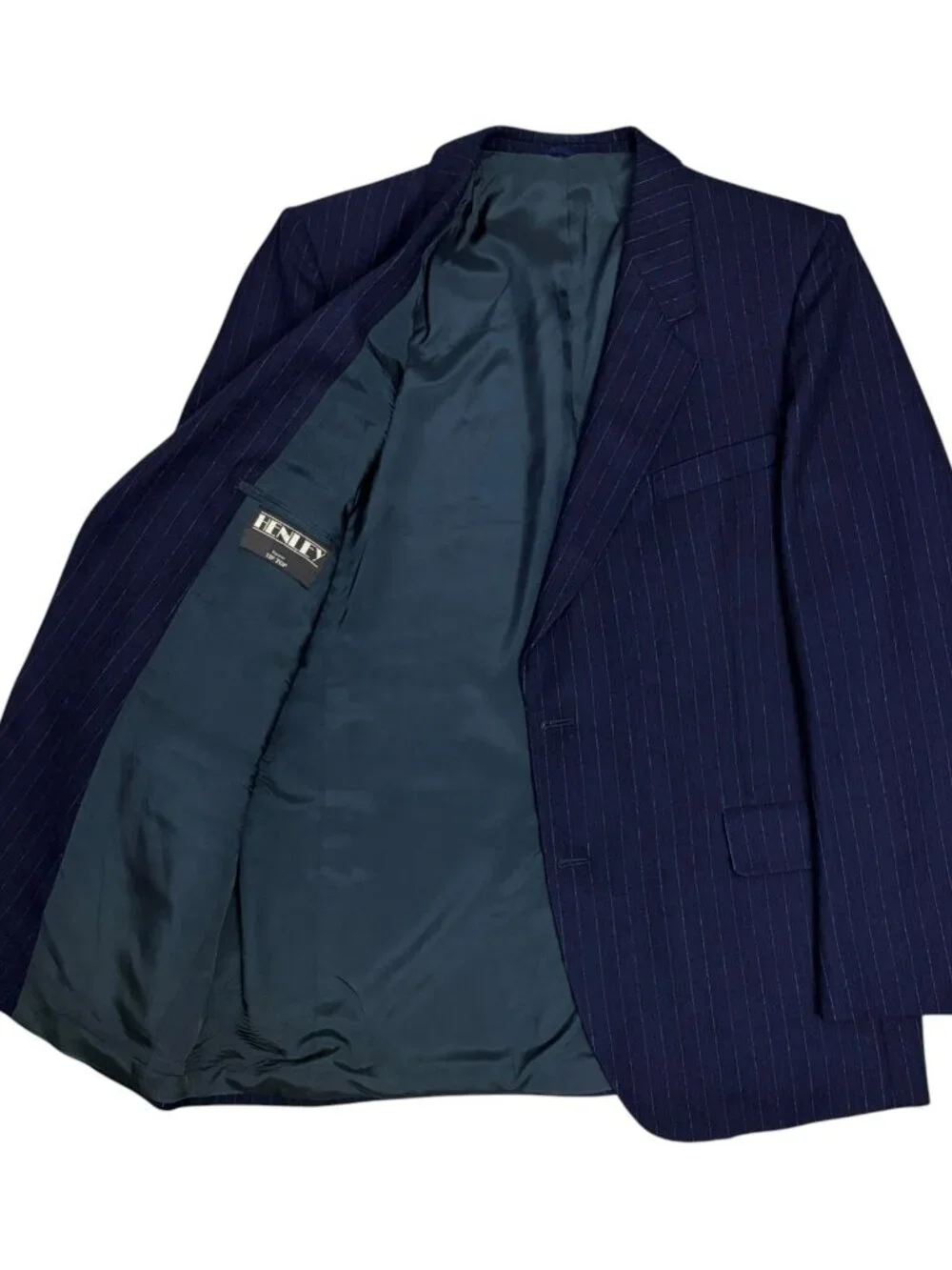 HENLEY Vintage Blazer Blue Pinstripe 100% WOOL Business Formal Jacket Mens 44R